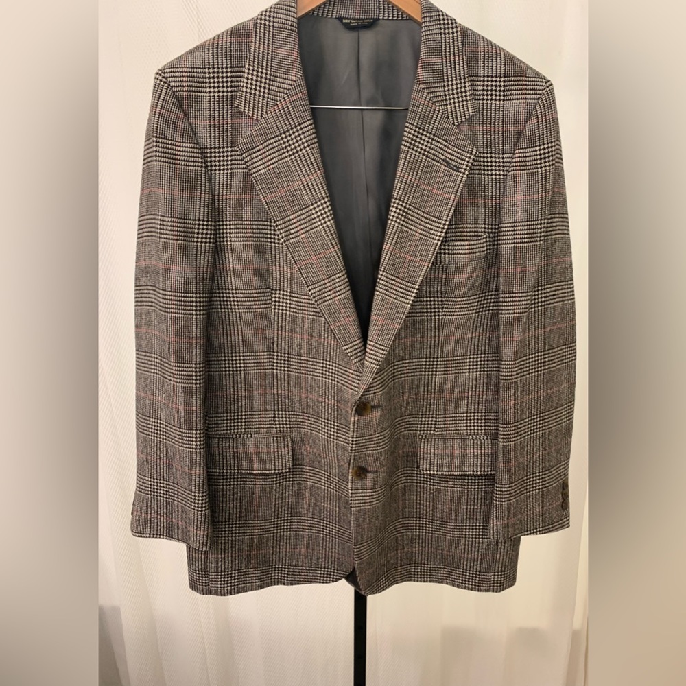 Camel Hair Blazer in Plaid with Red
